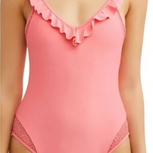 Womens Solid Pink One Piece Swimsuit Tie Back Preowned